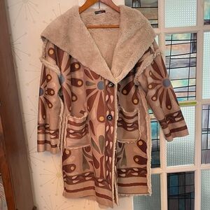 Bohemian Floral Coat with Faux Shearling Lining